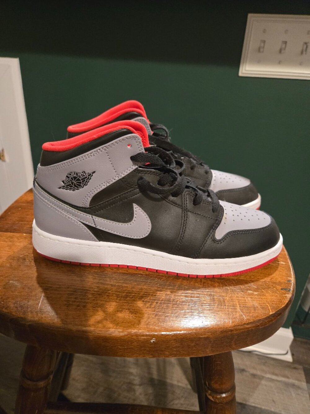 Nike Air Jordan 1 Mid Black Grey Red Sneakers - size 7Y